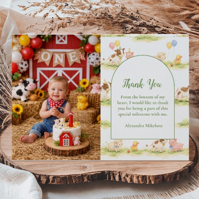 Photo Whimsical Farm Animals Pastel 1st Birthday Tack Kort (Skapare uppladdad)