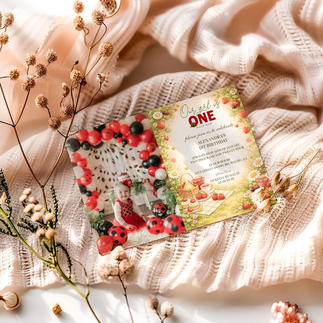 Photo Whimsical Meadow Lady Bug 1st Birthday Inbjudningar (Skapare uppladdad)