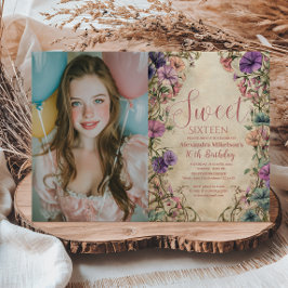 Photo Whimsical Pastel Wildflower Sweet 16 Inbjudningar
