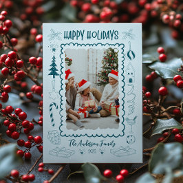 Photo Whimsical Quirky Doodle Holiday Julkort