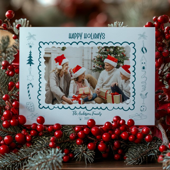 Photo Whimsical Quirky Doodle Holiday Julkort (Skapare uppladdad)