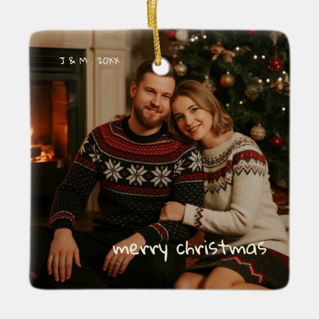 Photo Whimsical Red Doodle jul gift Julgransprydnad Keramik (Framsida)