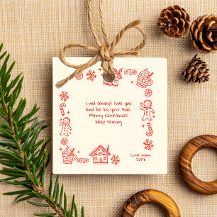 Photo Whimsical Red Doodle-julmeddelande Ceram Julgransprydnad Keramik