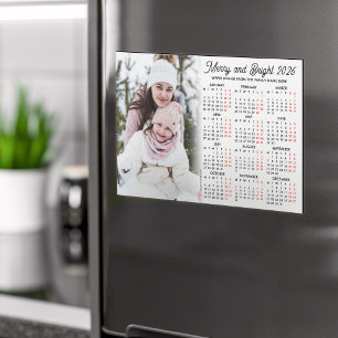 Photo White Calendar 2026 Family Magnetic Card Magnetisk Inbjudningskort