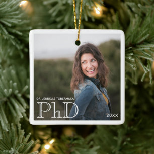 Photo White Gräns PhD-grad Namn år Studenten Julgransprydnad Keramik