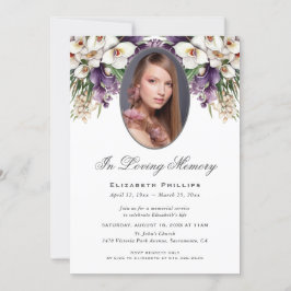 Photo White Lila Orchid Funeral Memorial Service Inbjudningar
