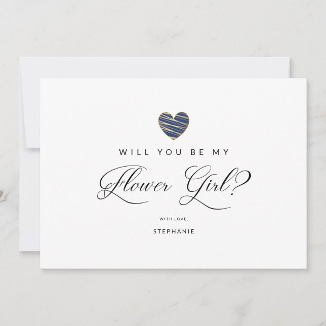 Photo Will You Be My flower Girl Navy Heart (Framsida)