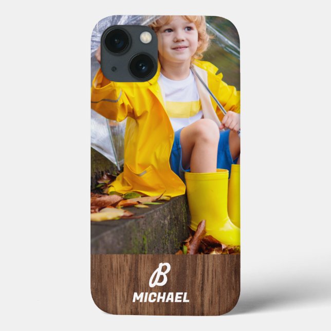 Photo Wood Grain Personlig Namn I Telefonväska (Baksida)