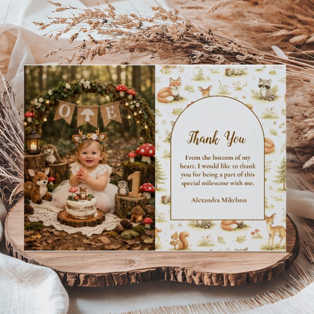 Photo Woodland Animals Wild One Birthday Tack Kort (Skapare uppladdad)