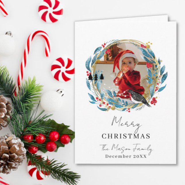 Photo Wreath Family Christmas Card Kort (Skapare uppladdad)