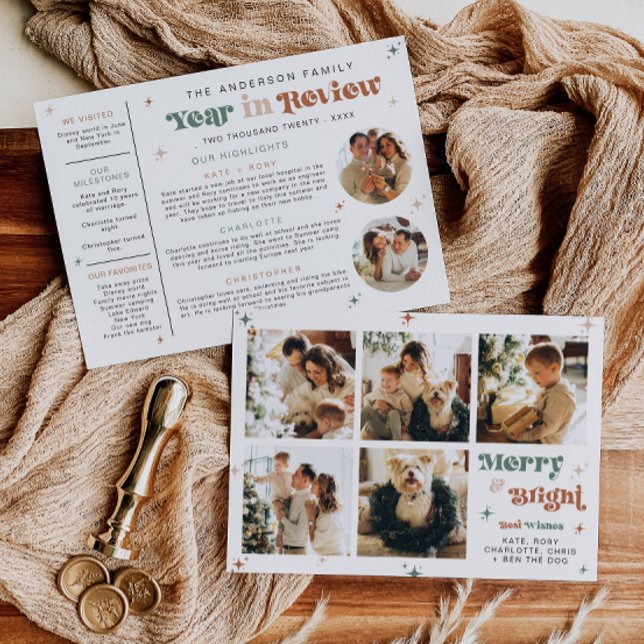 Photo Year i Granska julboho med Helgdag Card Julkort (Boho year in review card with seven photos)