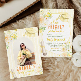 Photo Yellow Stripes Lemons and Flowers Graduation Inbjudningar