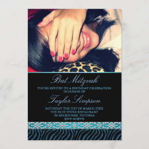 Photo Zebra tryck Bat mitzvah Birthday inbjudan