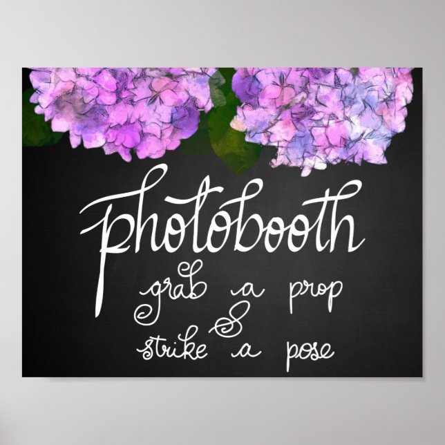 Photobooth Chalkboard Bröllop Hydrangea Blommigt Poster (Framsidan)