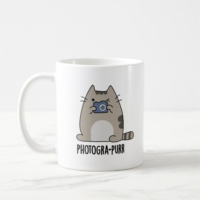 Photograh-purr Funny Cat Photographer Pun Kaffemugg (Vänster)