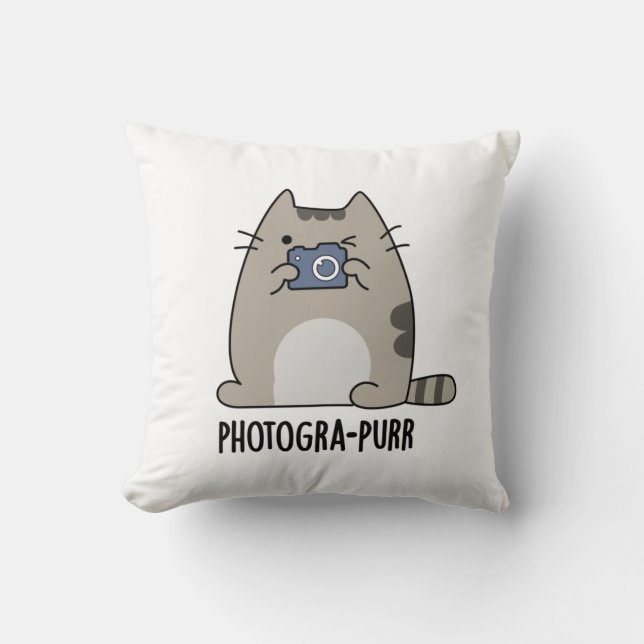 Photograh-purr Funny Cat Photographer Pun Kudde (Framsida)