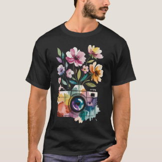 Photographer Camera Photography With Floral Waterc T Shirt