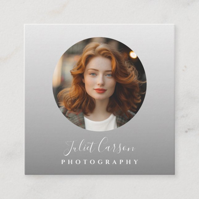 Photography Calligraphy Script Circle Photo   Fyrkantigt Visitkort (Framsida)