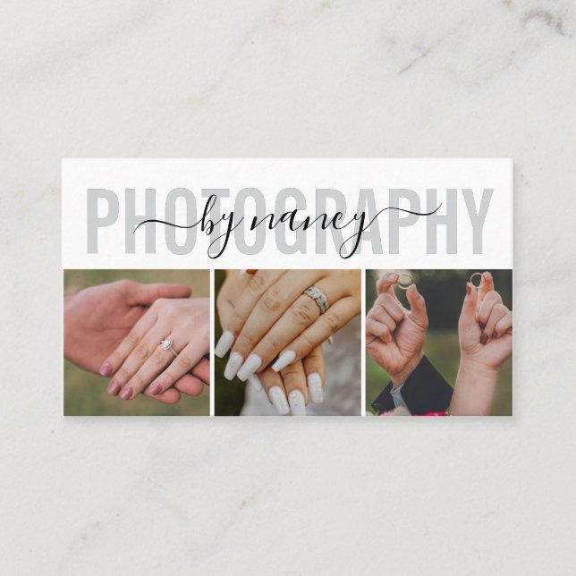 Photography Elegant Script Photo QR Code Logo Visitkort (Framsida)