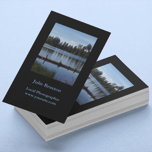 Photography Porträtt Lodrät Black Visitkort (Photography Portrait Vertical Black Business Card)