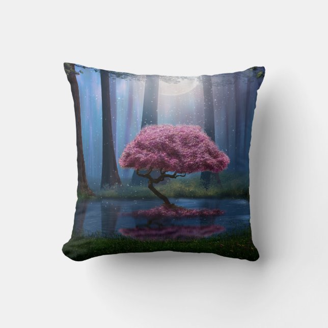 Photomanipulation rosa Träd Pond Forest Kudde (Framsida)