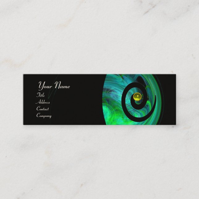 PHOTON SWIRL GEM MONOGRAM svart grönt gult Mini Visitkort (Framsida)