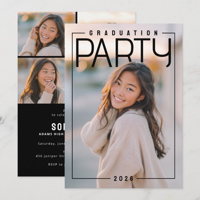 PhotoPop Chic Graduation Party Inbjudningar (Fram/baksida)