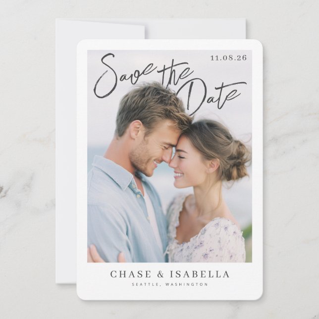 PhotoPop Save the Date Romantic Script Spara Datumet (Framsida)