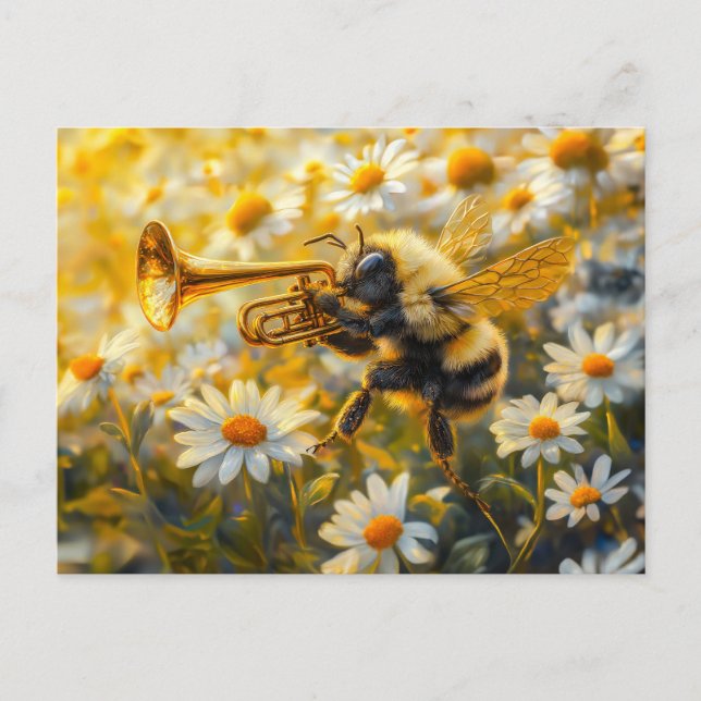 Photorealistic Bumblebee Playing Trumpet in Front  Vykort (Framsida)