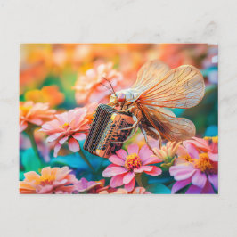 Photorealistic Cicada Playing Accordion inZinnia Vykort