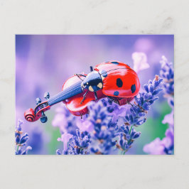 Photorealistic Ladybug Playing Violin on Lavender Vykort