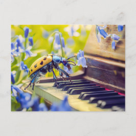 Photorealistic Oil Beetle Playing Piano Among Blue Vykort