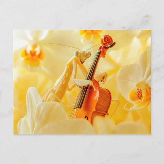 Photorealistic Praying Mantis Playing Cello Vykort (Framsida)