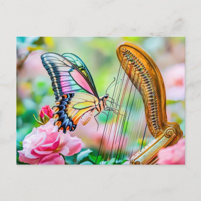 Photorealistic Swallowtail Butterfly Playing Harp  Vykort (Framsida)