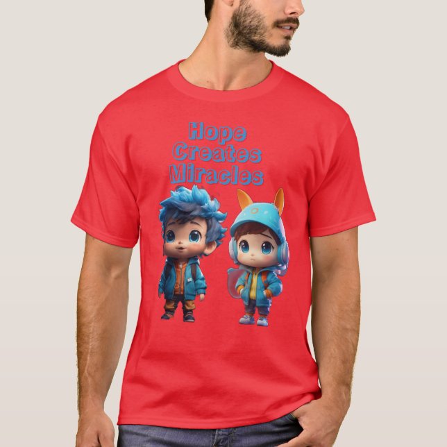 Photorealistiska Chibi Boy "Hope Skapar Miracle" T Shirt (Framsida)