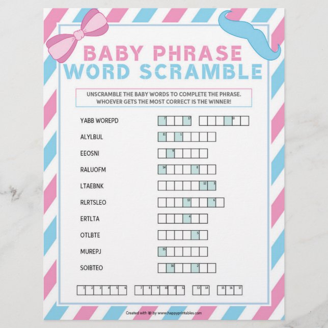 Phrase Scramble baby [Gender Surprise] Brevhuvud (Framsida)