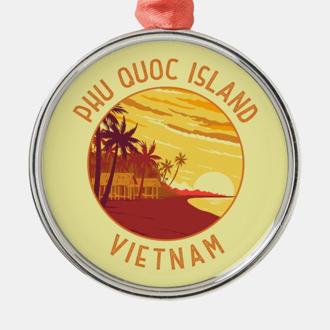 Phu Quoc Island Vietnam Retro Distress Circle Julgransprydnad Metall (Framsidan)