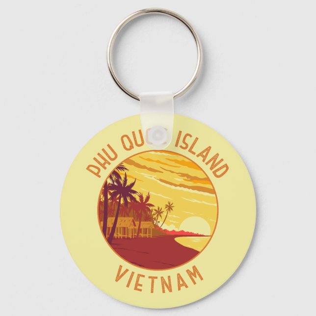 Phu Quoc Island Vietnam Retro Distress Circle Nyckelring (Framsida)