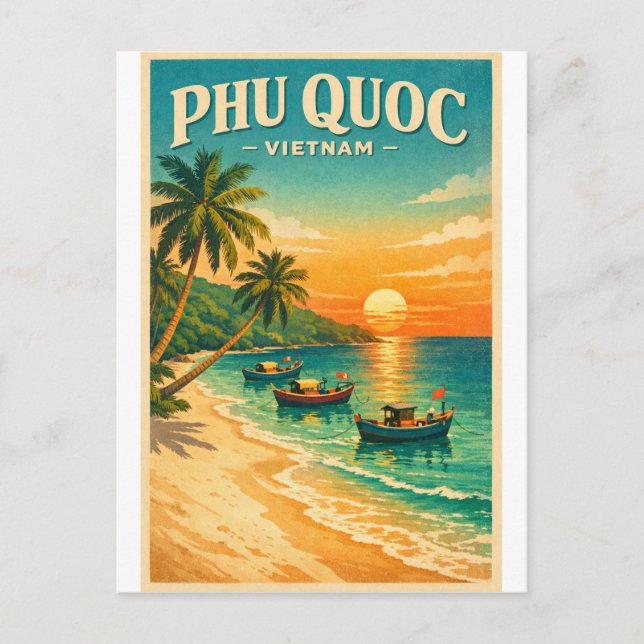 Phu Quoc Island, Vietnam retro travel Vykort (Framsida)