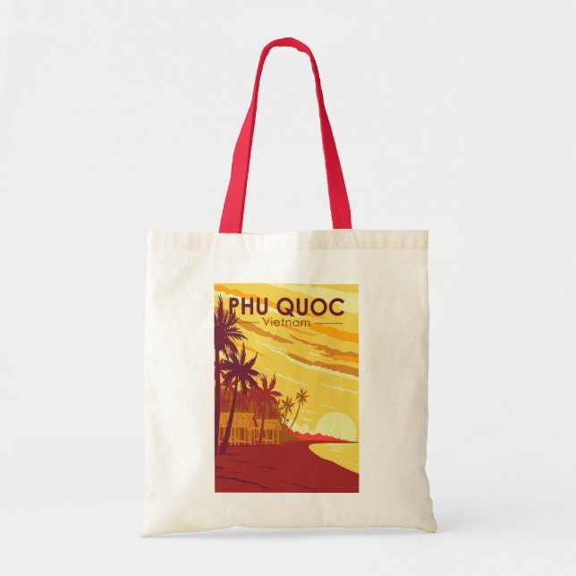 Phu Quoc Island Vietnam Travel Art Vintage Tygkasse (Framsidan)