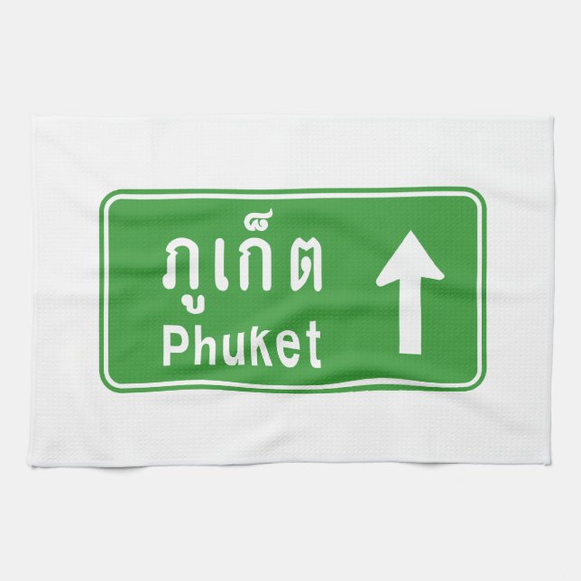 Phuket Ahead ⚠ Thai Highway Traffic Sign ⚠ Kökshandduk (Horisontell)