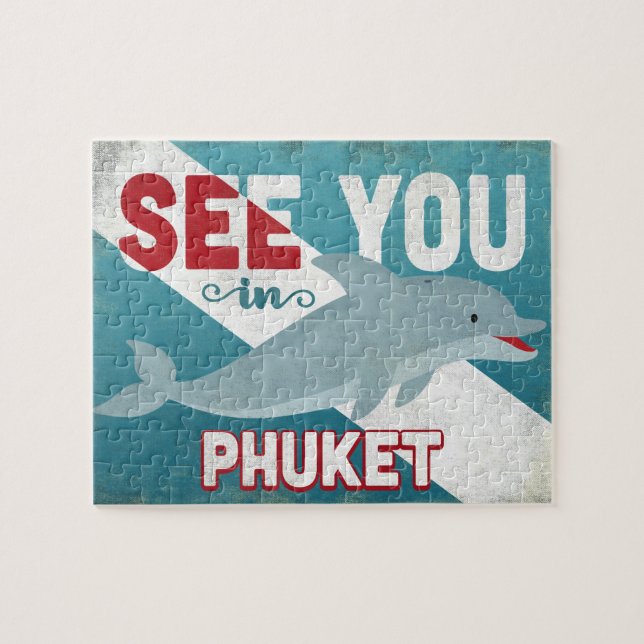 Phuket Dolphin - Retro Vintage resor Pussel (Horisontell)