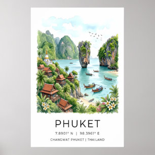 Phuket Resemotiv Affisch Tryck Scenisk Vik med Båt