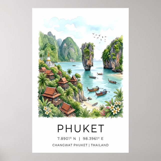 Phuket Resemotiv Affisch Tryck Scenisk Vik med Båt (Framsidan)