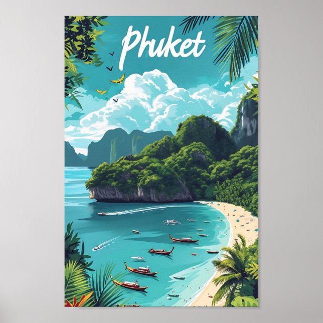 Phuket Thailand Artistic Travel Illustration Poster (Framsidan)