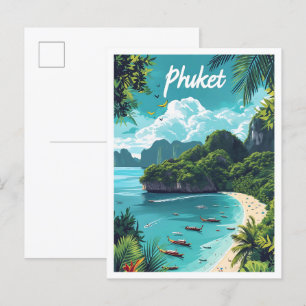 Phuket Thailand Artistic Travel Illustration Vykort