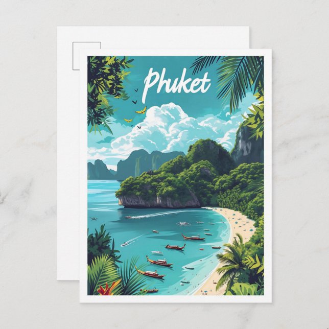 Phuket Thailand Artistic Travel Illustration Vykort (Fram/baksida)