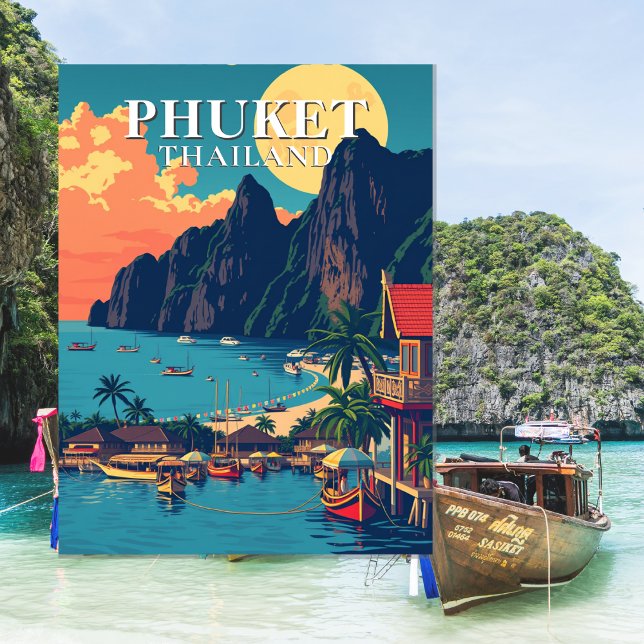 Phuket Thailand Beach Retro Art-vykort Vykort (Phuket Thailand Beach Retro Art Postcard)
