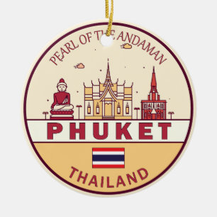 Phuket Thailand City Skyline Emblem Julgransprydnad Keramik