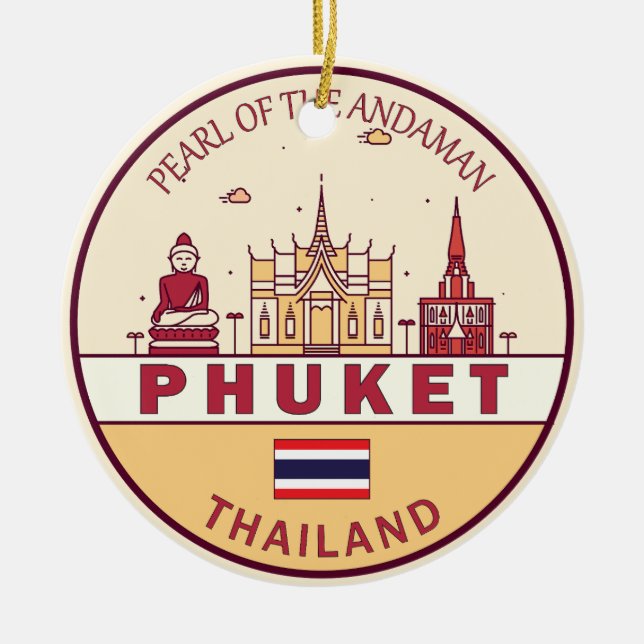 Phuket Thailand City Skyline Emblem Julgransprydnad Keramik (Framsidan)